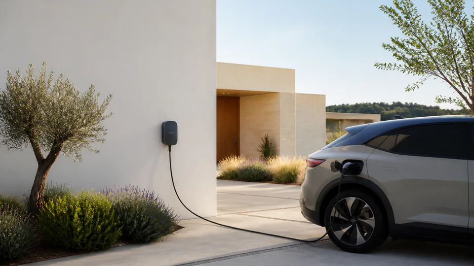 Cargador eléctrico instalado junto a una vivienda